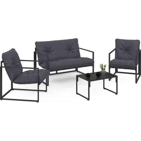 4-Sitzer-Gartenlounge-Set im Low-Profile-Design – Stahlgestell in Anthrazitgrau