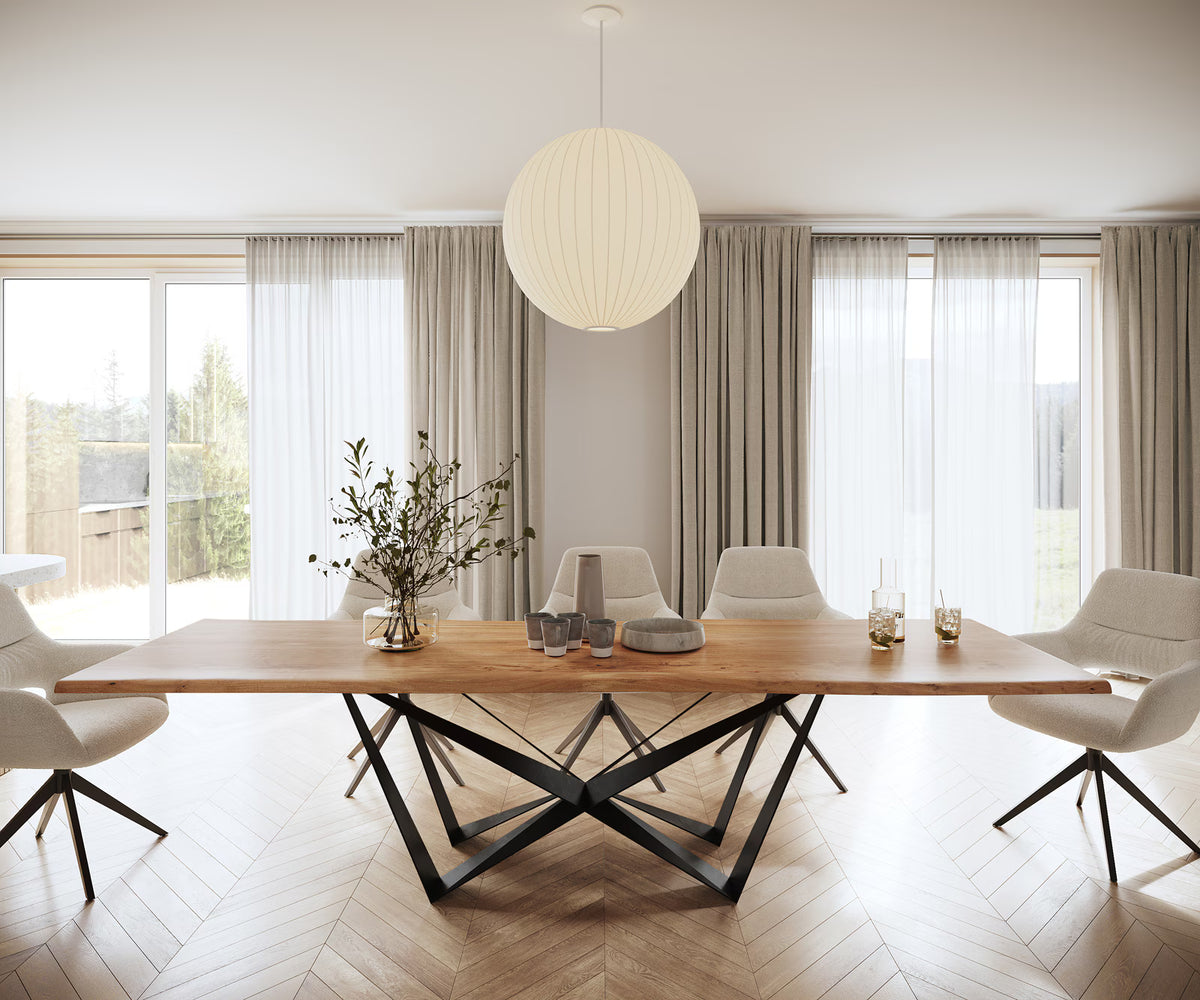 Esstisch aus Akazienholz und Aluminium